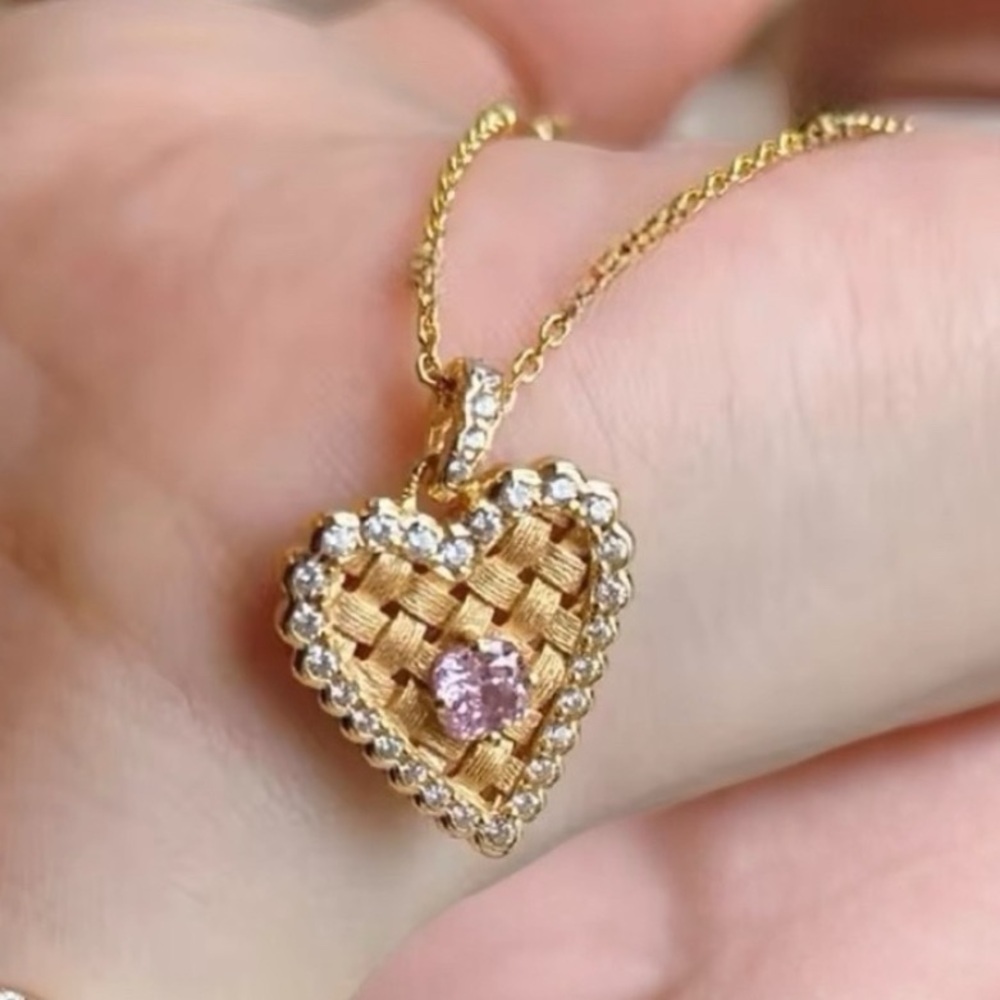 CZ Wasket Weave Heart Necklace